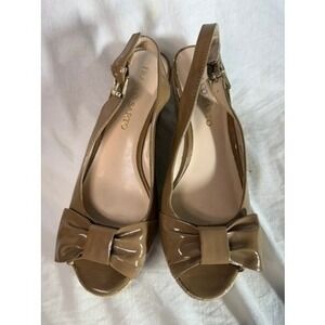Franco Sarto Tan Patent Bow Espadrille Wedge Sandals Slingback Peep Toe Shoes